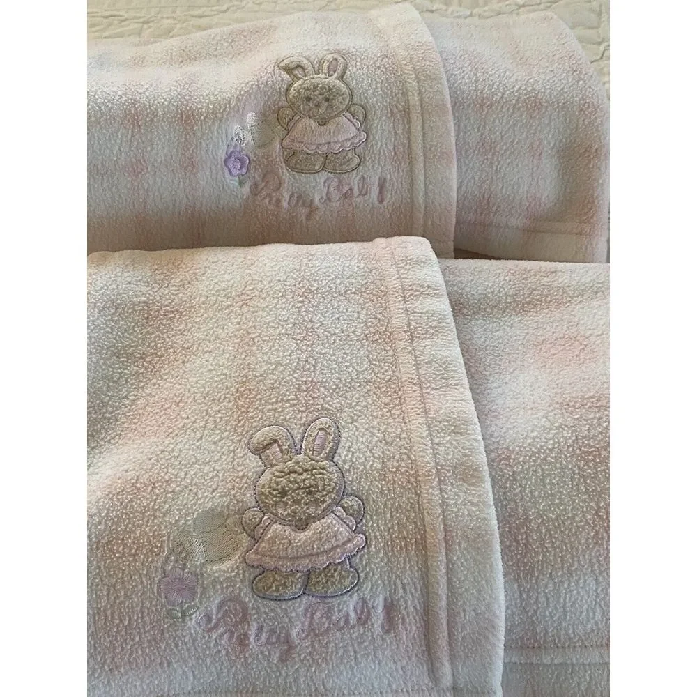 Vintage Simply Basic Pink White Plaid Fleece Pretty Baby Rabbit Security Blanket